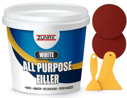 Multipurpose All-Purpose Ready Mixed Filler White 500g Tub with 2 Spreaders and 2 Sandpapers – 5pcs Filler Set – Ideal for Interior & Exterior Repairs on Walls, Ceilings, Plaster, and Various Surface