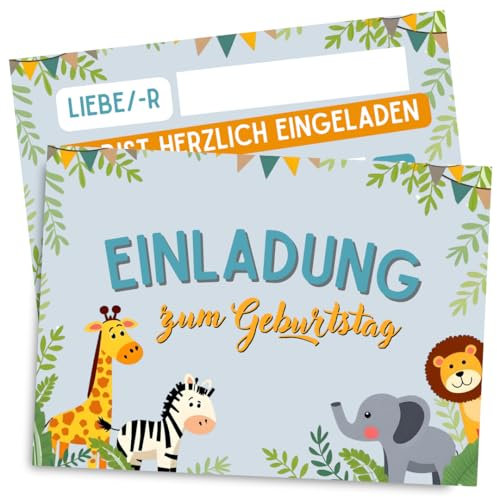 ZETTMANN® 10er Einladungskarten für Kindergeburtstag | Safari-Tiere für Jungen & Mädchen | Einladungskarten Geburtstag Kinder Junge Zoo Partyeinladungen Jungs Löwe Geburtstagseinladungen (Wilde Tiere)