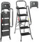 Hebitod Échelle à 4 marches, escabeau pliable à 4 marches - Portable - Avec main courante et plateau de rangement - Charge maximale : 150 kg - En acier - Noir