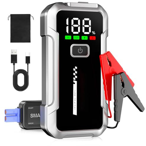 Booster Batterie Voiture 4000A Démarreur de Voiture 12V (jusqu'à 8L Essence ou 6L Diesel) Jump Starter avec Lumière LED Pince Intelligente Écran LCD Protection Multiple pour 12V Auto Moto SUV Camion