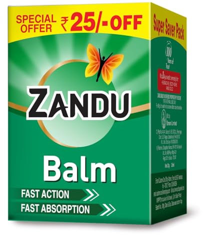 Zandu Schmerz Balsam 25 ml - Ayurvedische Schmerzsalbe gegen Kopfschmerzen, Erkältung & Muskelschmerzen | Natürliche Salbe für schnelle Linderung mit Kajal Sticker