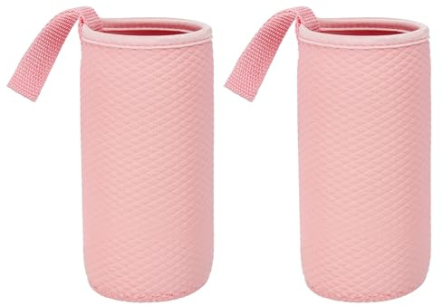 YELARXI Neoprene Water Bottle Sleeves, Water Bottle Carrier Textured Insulators Beverage Bottle Can Sleeves Covers with Strap, 2 in Fit for Hiking Cycling Camping Travel (2 Pack, Pink)