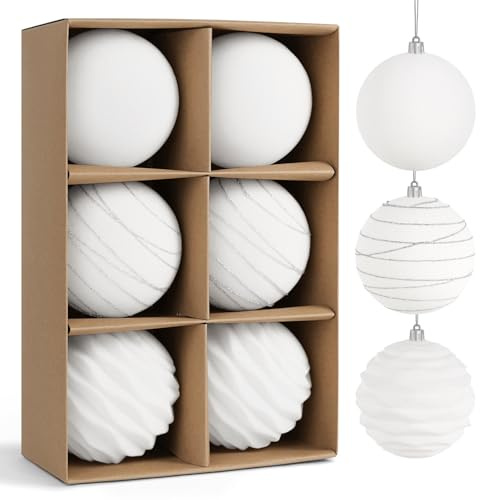 Miaikoe 6pcs Samt Weihnachts Ornamente Kugeln Sets für Weihnachten, Kunststoff zerstörungsdicht Weihnachtsbaum Flocked 10 cm Ornamente Kugeln für Winter Urlaub Dekor (weiß)
