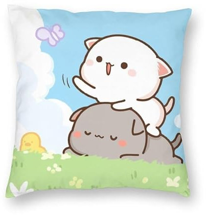 NIUVOO Kawaii Anime Panda Bubu & Dudu Wurfkissen, süßes Cartoon-Katzenkissen für Kinderzimmer und Heimdekoration, Schlafzimmer, Sofa, Anime-Bett, modischer Kissenbezug (E,40 x 40 cm)