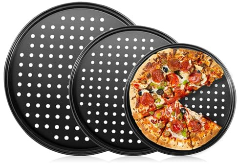 AWAOVV Bandeja para pizza, antiadherente, con agujero, molde para pizza, bandeja redonda
