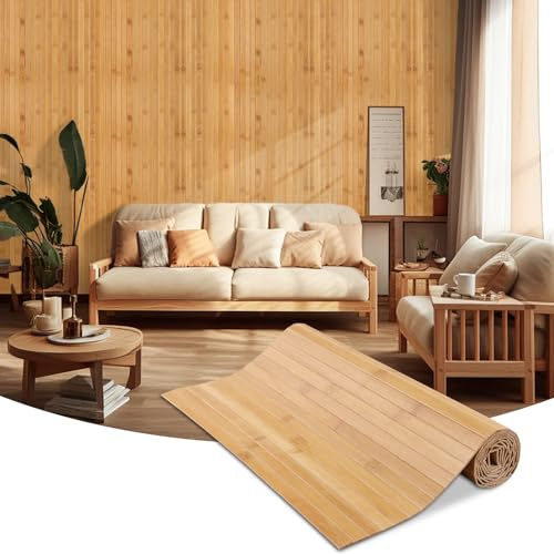 LSGCQ Bambus-Wandpaneele Wandverkleidung Innen für Wanddeko Wohnzimmer Büro Kücheninsel (1,2×2,4m, karbonisiert)