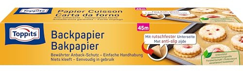 Toppits Backpapier - 1 x 45 m Rolle, Antihaft, mit Abreiß-Säge, Rutschfest, FSC zertifiziert, Ideal für Backofen, Airfryer und Dampfgarer
