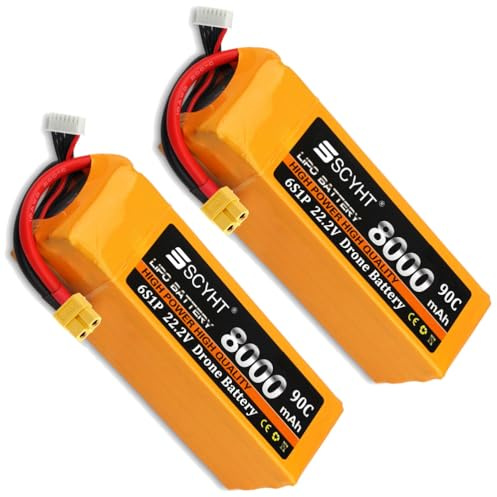 SSCYHT LiPo-Akku 6S 22,2V Lithium-Ionen-Akku 8000mAh Lithium-Ionen-Akku 22,2V Ersatzakkus für Drohnen für Motoren-Kits unter 180W mit XH-6S-Anschluss,22.2v8000mah xt60 2pack