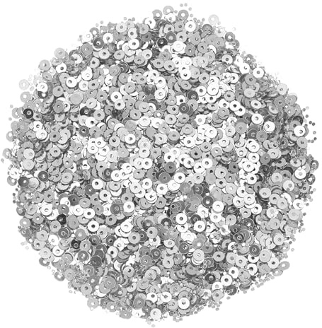 QUARKZMAN 30000 Stück Flache Runde Lose Pailletten Mit Einzellöchern Silber | 3mm/0.12, 3.53 Unzen 100g, Für DIY Basteln Nähen Stickerei Kleidung, Flache Pailletten