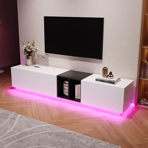 NADEUSAK Mobile TV moderno, 40 x 190 cm, nero e bianco, design semplice con cassetti e scomparti aperti