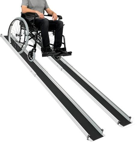 Teleskopische Rollstuhlrampen, 2 StüCk Aluminiumlegierung Rampen FüR Rollstuhl Mit Aufbewahrungstasche, Rollstuhlrampe TüRschwellenrampe Aluminium Auffahrrampe Bis 300 Kg (244CM)