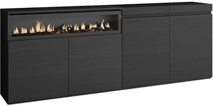 HABITMOBEL Aparador para salón con Iluminacion Led de 200x75x35cm, 4 Puertas Acabado Negro