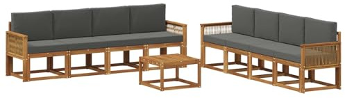 vidaXL Outdoor-Sofagarnitur 9 pcs Natur und Anthrazit Polyester, Moderner Garten-Sofaset, stilvolle Sitzgelegenheit, Akazie Holz Möbel, bequemer Lounge, wetterfest