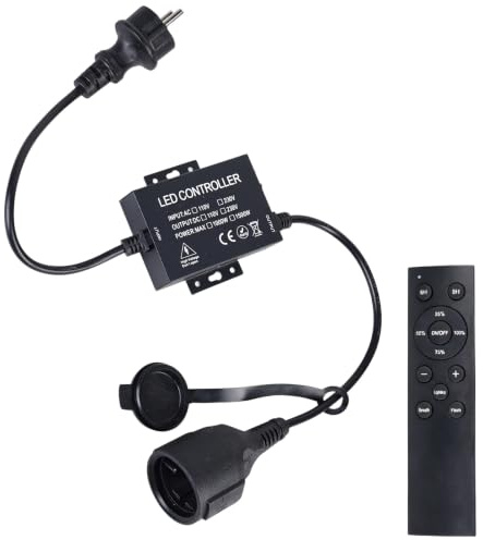 1500W LED Lichterketten Dimmer mit Fernbedienung, AC 220-240V Plug-in Switch Dimmer Dimmersteckdose für dimmbare Lichtleisten & Lampen, 12-Tasten-Fernbedienung + Zeitschalter, Indoor/Outdoor