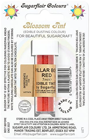 Sugarflair Blossom Tint Pillar Box Red Food Colouring and Dusting Powder, Matt Finish, Brush On or Mix with Rejuvenator Spirit to Create a One of A Kind Cake - 7ml