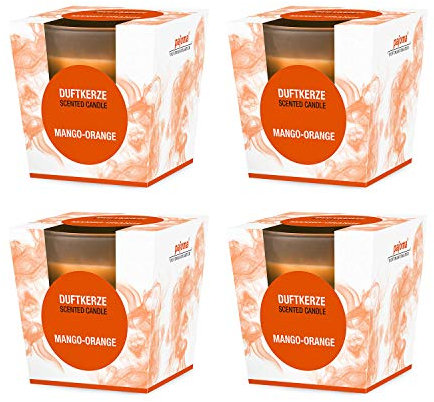 pajoma® Duftkerze 4er Set, Mango-Orange - im satinierten Glas | 4x 120g Wachsgewicht, Brenndauer: 25 Stunden, in edler Geschenkverpackung | Premium Qualität