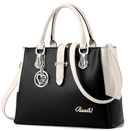 BestoU Damen Handtaschen Schwarz groß taschen Leder moderne damen handtasche gross schultertasche Frauen Umhängetasche (Schwarz)