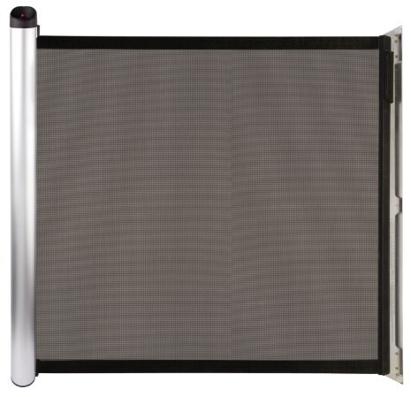 Lascal KiddyGuard Accent, Elegantes Baby Treppenschutzgitter, ausziehbares Türgitter mit Netz und gebürstetem Aluminiumgehäuse, sicheres Türschutzgitter bis 100cm Breite, schwarz