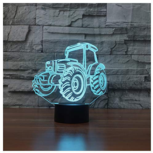SISYS 3D Illusion Lampe LED Nachtlicht, Optische 3D-Illusions-Lampen Tischlampe Nachtlichter 7 Farben Berührungsschalter Schreibtischlampe mit 150cm USB-Kabel Kinder Nachtlampe, Traktor