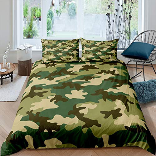 Loussiesd Camouflage Design Bettwäsche Set 155x220cm Grün Geometrie Betten Set für Kinder Jungen Teens Ultra weich Einfach Modern Bettbezug Set Monochrom Camouflage Bettdekor 2 STK