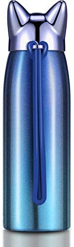 Bouteille de Chat de Noël Bouteille d'Eau en Acier Inoxydable Tasse de Voyage Isotherme Bouteille sous Vide Mignonne pour Femmes et Enfants (Bleu Profond)