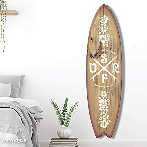 Vertikale Décoration Murale Planche de Surf Décorative Logo Surf & Design Hawaïen Blanc - 150 x 40 cm