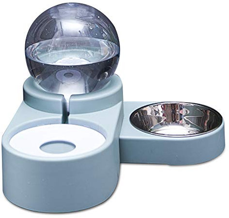 Fidofox Comedero Bebedero Perros y Gatos. Comedero Doble Bebedero dispensador automático Agua antisalpicaduras. (Azul)