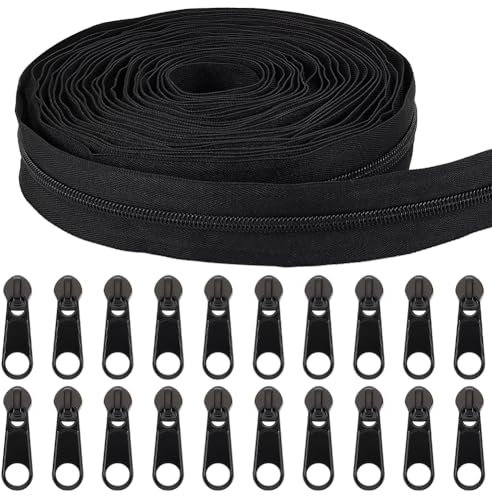 BENECREAT 9m #8 Chiusure Lampo in Nylon con Estremità Chiuse Cerniere di Grandi Dimensioni Nere con 30 PCS Cursori con Cerniera per Cucito Fai Da Te Artigianato su Misura Borse Tende