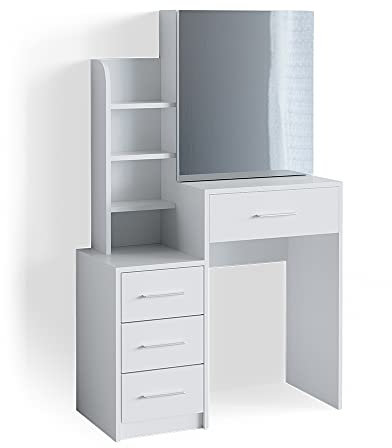 Vicco Schminktisch Conrada, Frisiertisch mit Spiegel, Weiß, 80 cm