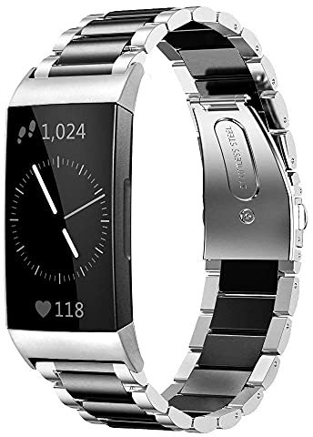 AISPORTS Kompatibel mit Fitbit Charge 3/4 Armband Edelstahl für Damen Herren, Solides Verstellbares Sportarmband Metallschnallenarmband Ersatzarmband für Fitbit Charge 3/4