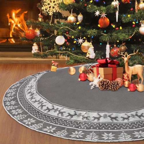 Weldomcor Gonna Albero di Natale Lavorata 122 cm Rustica Grande Tappeto Albero di Natale Gonna Base Tappetino Copertura per Albero di Natale Ornamenti Natalizi Decorazione della casa, Grigio