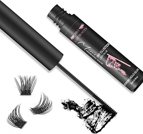 Cluster Lashes Glue WimpernKleber Black Individuelle Lash Glue für DIY Wimpernverlängerung Lash Bond Glue Mascara Wand Super Strong Hold 48 Hours WaterProof Latexfree (5ml, Black)