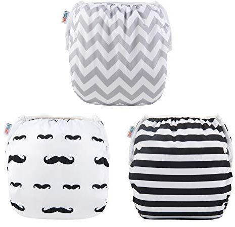 ALVABABY Schwimmwindeln 3 Stück Baby Kleinkind Säugling Snap One Size Wiederverwendbar Verstellbar 0-2 Jahre Baby Jungen Mädchen 3SWY01-DE