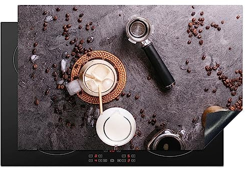 MuchoWow Herdabdeckplatte Ceranfeld Spritzschutz Küche Induktionsherd Abdeckung Induktionskochfeld Ceranfeldabdeckung Bedruckt Motiv Kaffee 80x52