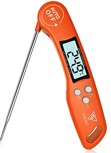 DOQAUS Thermometre Cuisine, 3s Lecture instantané Thermometre Cuisson, Thermomètre Viande, avec Écran LCD et Auto On/Off, Sonde Pliable pour Cuisson, Viande, BBQ, Patisserie, Lait, Vin (Orange)