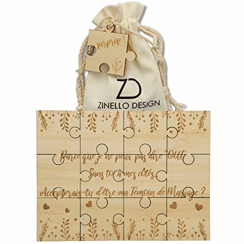 ZINELLO DESIGN - Puzzle aus Holz, Willst du mein Zeuge sein, originelle und personalisierte Geschenkidee, um Ihre Anfrage für Ihre Hochzeit zu machen, ungewöhnliche Ankündigung EVJF (ohne Rahmen)