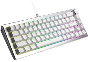 Cooler Master CK720 Clavier de Jeu mécanique remplaçable à Chaud 65% Argent/Blanc, commutateurs Rouges linéaires Kailh Box V2, RVB Personnalisable, connectivité USB-C, Cadran 3 Voies, QWERTY