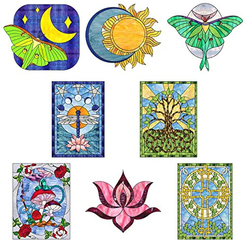 CREATCABIN 8 x Sonne-Mond-Fensteraufkleber Statisch Haftende Glasaufkleber Doppelseitige Aufkleber Dekoration PVC-Kunst Für Zuhause Kinderzimmer Schlafzimmer Badezimmer-Dekorationen