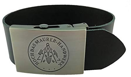 GravurManufakturBerlin Hosengürtel Maurer Handwerk Zunftzeichen Ledergürtel 4 cm breit Einheitslänge kürzbar