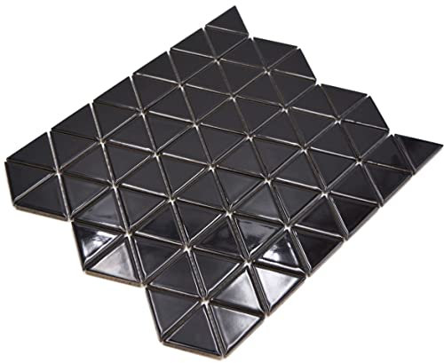 Mosaik schwarz Dreiecksoptik Keramik glänzend Dreieck Wand Boden Küche Bad Dusche