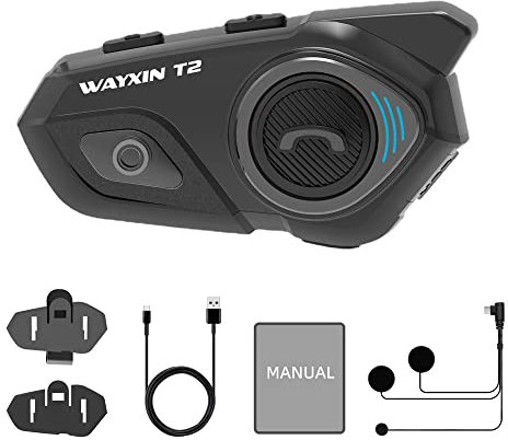 YANGZY Motorcycle Helmet Bluetooth Headset, Motorcycle Helmet Intercoms 2-Way 30M BT Headset Noise Reduction Headphone IP67 Waterproof Support Hands-Free Calls Auto-Answer(Button Microphone)