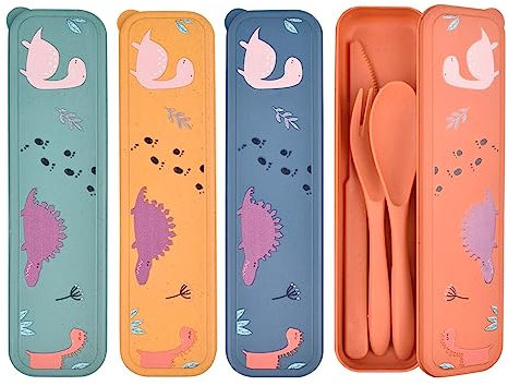 4Pack Plastic Cutlery Set, Reusable Cutlery Set with Case, Travel Fork Knife Spoon Set, Portable Plastic Cutlery Set for Picnic School Office Lunch or Daily Use (Color)