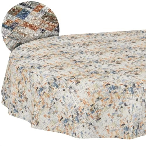Stoff Tischdecke Tischwäsche Textil Tischtuch Baumwolle Polyester Gewebe abwaschbar pflegeleicht, in rund oval eckig Holzmosaik Oval 200x140cm Schnittkante