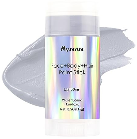 Mysense Light Gray Face Body Hair Paint Stick,Water Based Washable Temporary Hair Paint,Non-toxic Cream Body Paint for Adults Halloween Cosplay Skull Zombie Goth Raven Makeup,0.5oz(15g)
