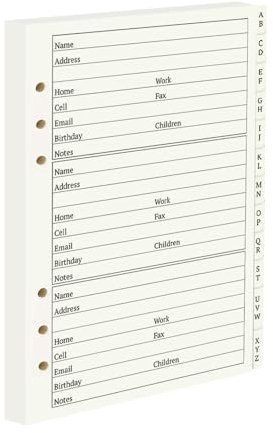 suituts Adressbuch Nachfüllseiten mit alphabetischen Registerkarten, Großdruck 600 Kontakte Nachfüllbare Seiten, A5 6-Ring-Adressseite für Senior Home Office