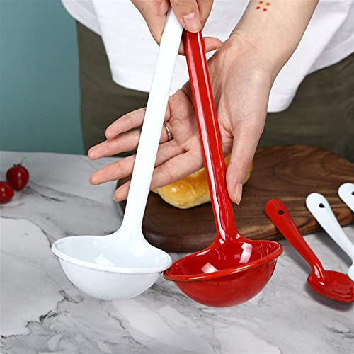 Mestolo in acciaio 30 cm smalto classico manico lungo bianco cucchiaio rosso manico lungo maniglia creativa famiglia grande cucchiaio di colore solido zuppa siviera Cucchiaio da cucina e da servizio p