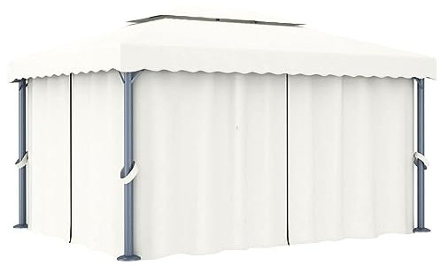 ARKEM Gazebo con Tende 4x3 cm Bianco Crema Alluminio,Gazebo Pergola Con Telo Impermeabile Richiudibile E Struttura Rettangolare In Acciaio Inossidabile Ad Alta Densità, Per Arredo Giardino, Terrazzo e