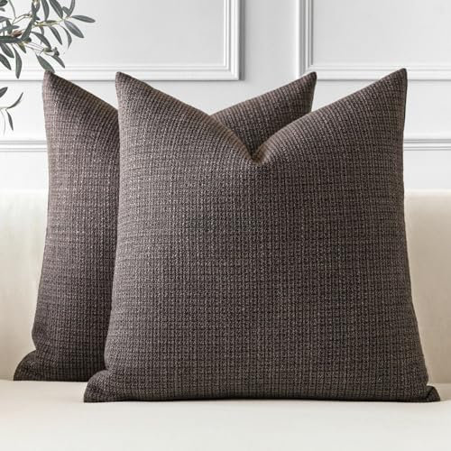 JOTOM 2er Set Leinen Kissenbezüge, Dekorative Weich Einfarbig Wurf Kissenbezug Moderne Kissenhüllen Sofakissen Dekokissen Zierkissenbezug für Wohnzimmer Schlafzimmer Deko (60x60cm, Braun)