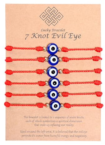 6 Stück Böser Blick Armband Evil Eye Kabbalah 7 Knoten Rote Seil-Armbänder nazar Amulett Verstellbare viel Glück Freundschaft Armband Geschenk-Set für Damen Männer Herren Familie Freund Eltern