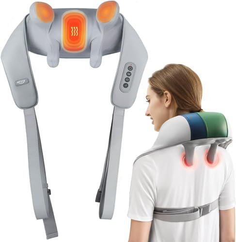 ALLJOY Nackenmassagegerät mit Wärme, Kabelloses Shiatsu 4D Experten Knet Massagegerät für Nacken, Rücken, Beine, Schulter Massagegeräts Weihnachtsgeschenke, Geschenke für Männer, Frauen